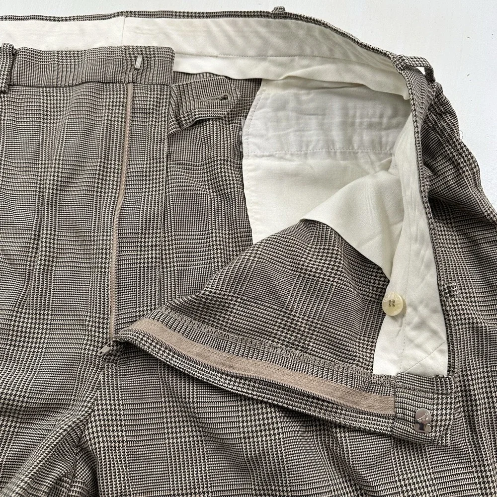 VTG Polo Ralph Lauren Men's Pants 39x26 Cuffed Pleated Beige Gray‎ Glen Plaid